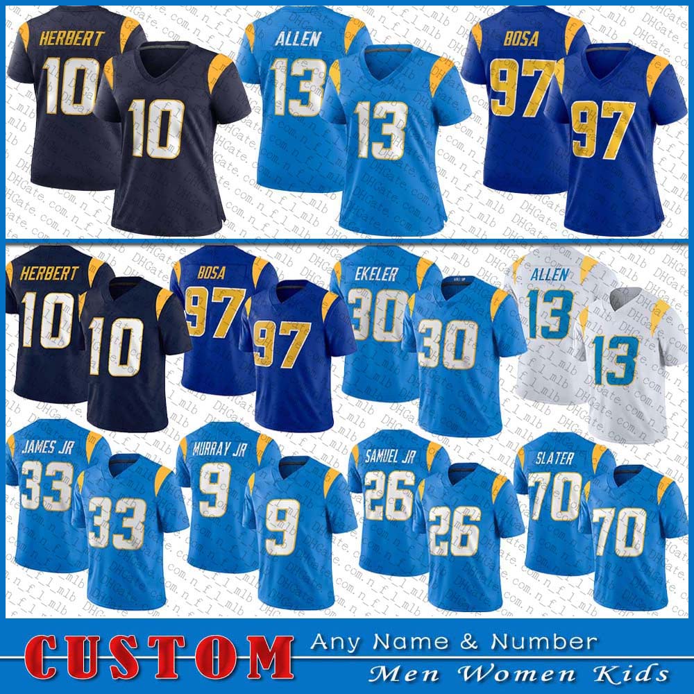 10 Justin Herbert 97 Joey Bosa Los Custom Angeles Football jersey LA 13 Keenan Allen 30 Austin Ekeler 33 Derwin James Jr 9 Kenneth Murray 70 ChargerRashawn Slater, Shown
10 Justin Herbert 97 Joey Bosa Los Custom Angeles Football jersey LA 13 Keenan Allen 30 Austin Ekeler 33 Derwin James Jr 9 Kenneth Murray 70 ChargerRashawn Slater, Shown