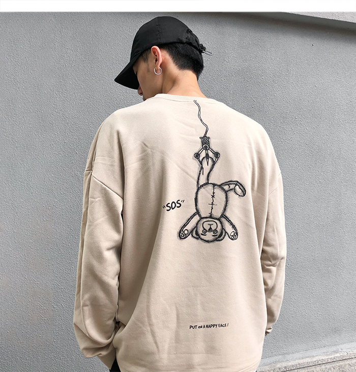 Aelfric Eden SOS Bear Print Sweatshirts Harajuku Streetwear Cotton Sweatshirt Hoodie Hip Hop Autumn Fashion Casual Pullover 201113