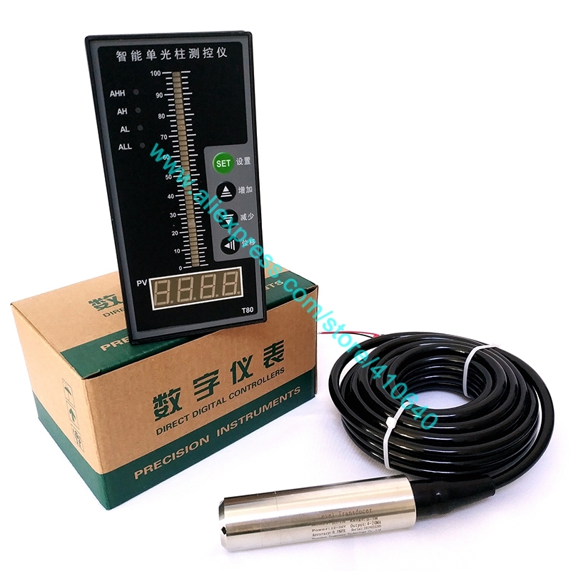 Display Instrument With 30 meter Range Water Level Transmitter 4 to 20 mA Output 31 meters cablel Length DC 24V Power Supply