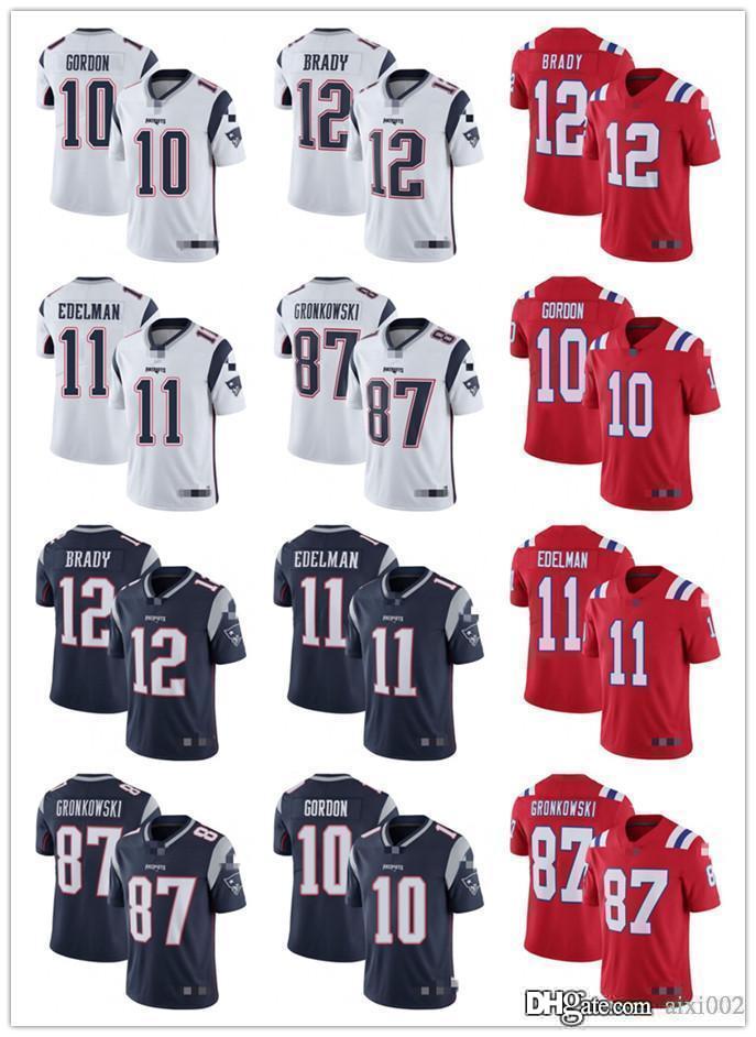 Mens Womens Youth New Englands Patriots 12 Tom Brady 87 Rob Gronkowski 11 Julian Edelman 10 Josh Gordon custom Football Jerseys, Black;red