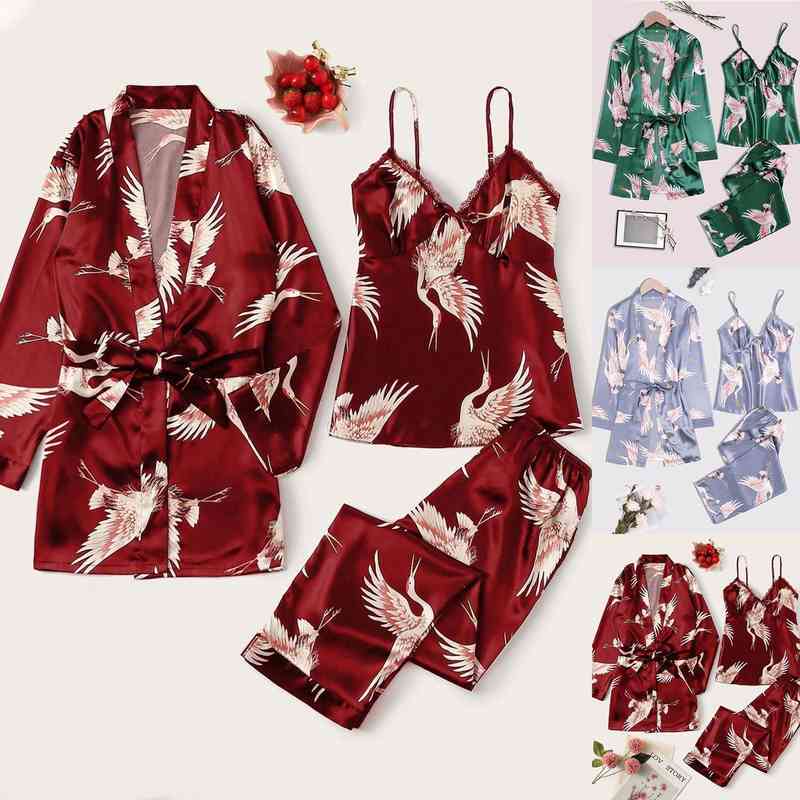Solid Drop Sleeves Pajama Turn-down Collar 3 Piece Set Women Pajamas With Pants Spring Deep V-neck Sleepwear Satin Droship, Black;red
Solid Drop Sleeves Pajama Turn-down Collar 3 Piece Set Women Pajamas With Pants Spring Deep V-neck Sleepwear Satin Droship, Black;red
