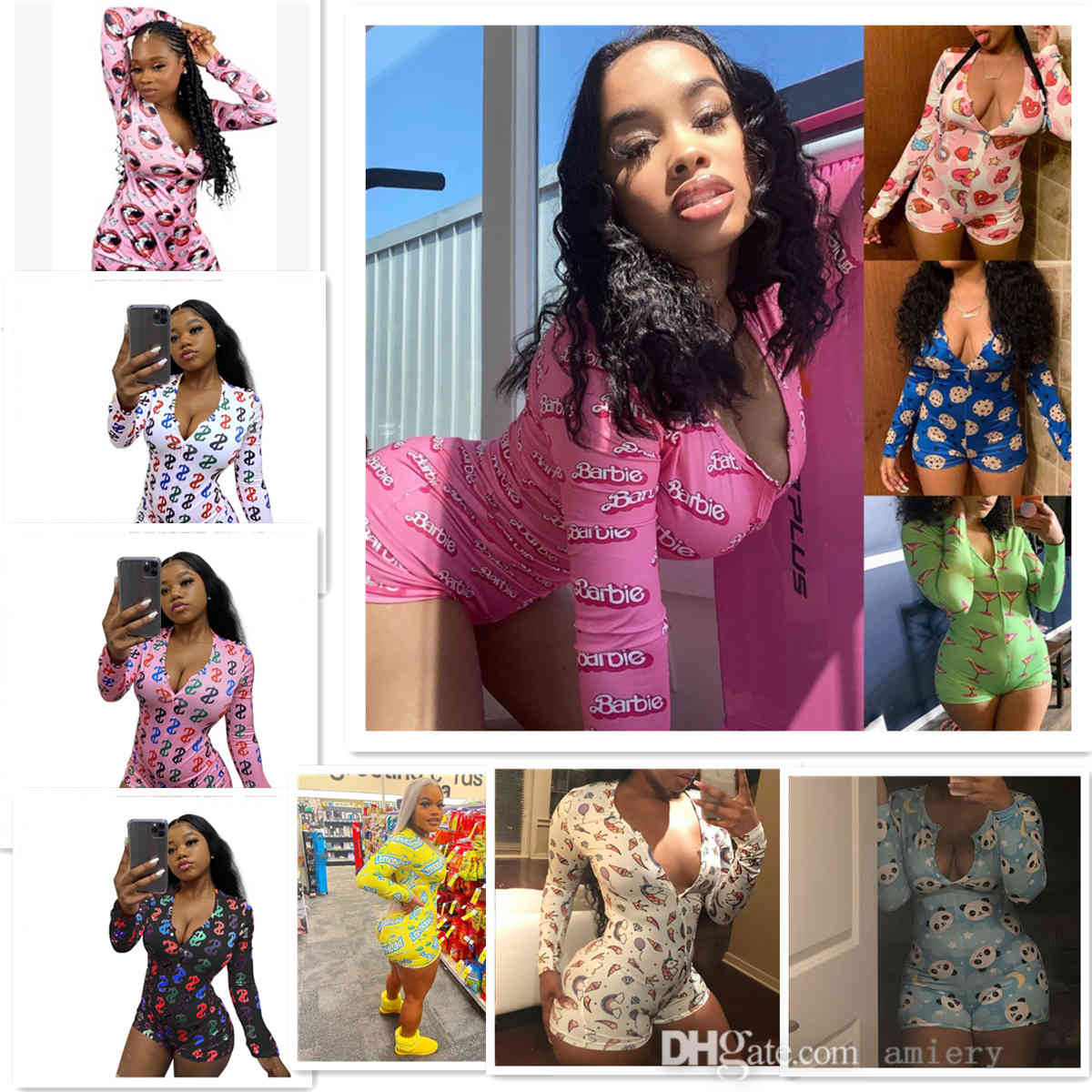 Women Long Sleeve Jumpsuits Designer Pajama Onesies Valentines Day Gift Nightwear Bodysuit Workout Button fashion Printed V-neck Ladies Shorts Rompers, Mix colors 06
Women Long Sleeve Jumpsuits Designer Pajama Onesies Valentines Day Gift Nightwear Bodysuit Workout Button fashion Printed V-neck Ladies Shorts Rompers, Mix colors 06
