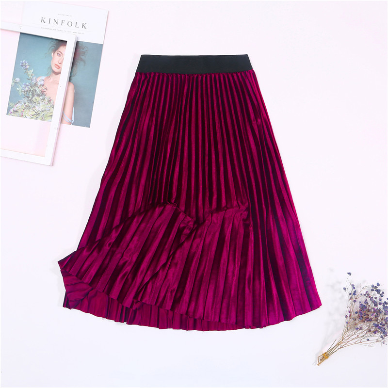 Autumn Winter Long Skirt Women Streetwear High Waisted Skinny Velvet Skirt Female Ladies Pleated Skirts Elegant Maxi Women Skirt 210306