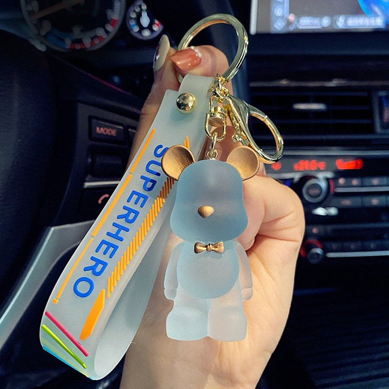 Trendy Transparent Bow Tie Bear Key Chain Women Cute Animal Keychain Lanyard Bag Charms Car Keyring Holder Jewelry Wholesale