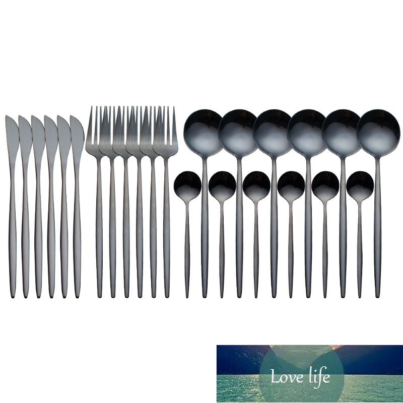 24Pcs/Set Stainless Steel Dinner Black Gold Dinnerware Set Knife Fork Coffee Spoon Cutlery Set Kitchen Tableware Silverware Sets Factory price expert 