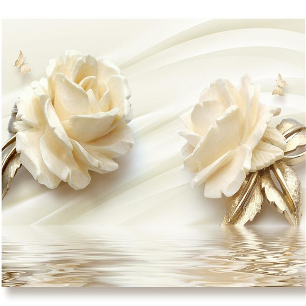 3D rose water wave reflection TV background wall custom large mural green papel de parede
