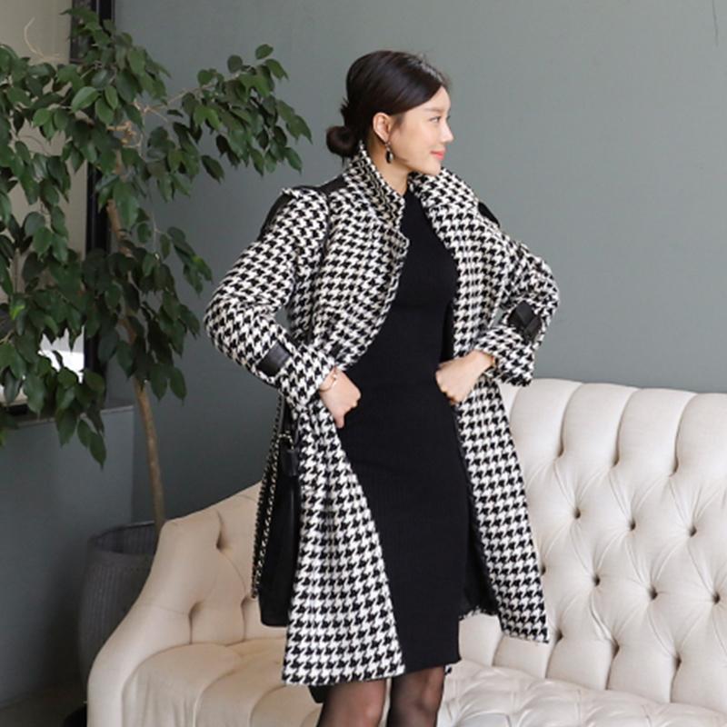 Women Wool Coat Plaid Loose Long Double Breasted Fashion Female Coats Autumn Winter Outerwear 2021 Jackets Trench Sashes WJ156