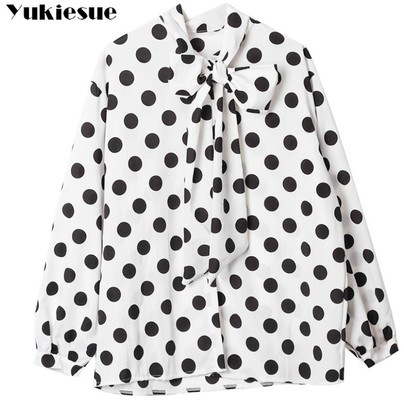 summer long sleeve dot print women's shirt blouse for women blusas womens tops and blouses chiffon shirts ladie's top plus size 210308