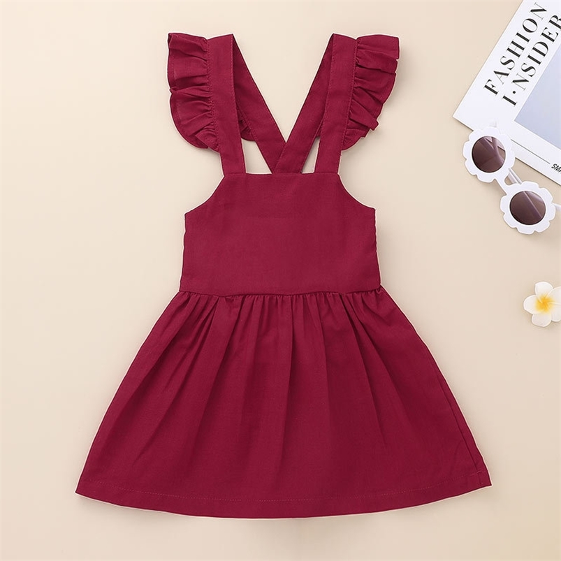 

Summer Arrivals Girls Cute Dress Sleeveless O Neck Red Solid Backless Girl Streetwear 0-2T 210629