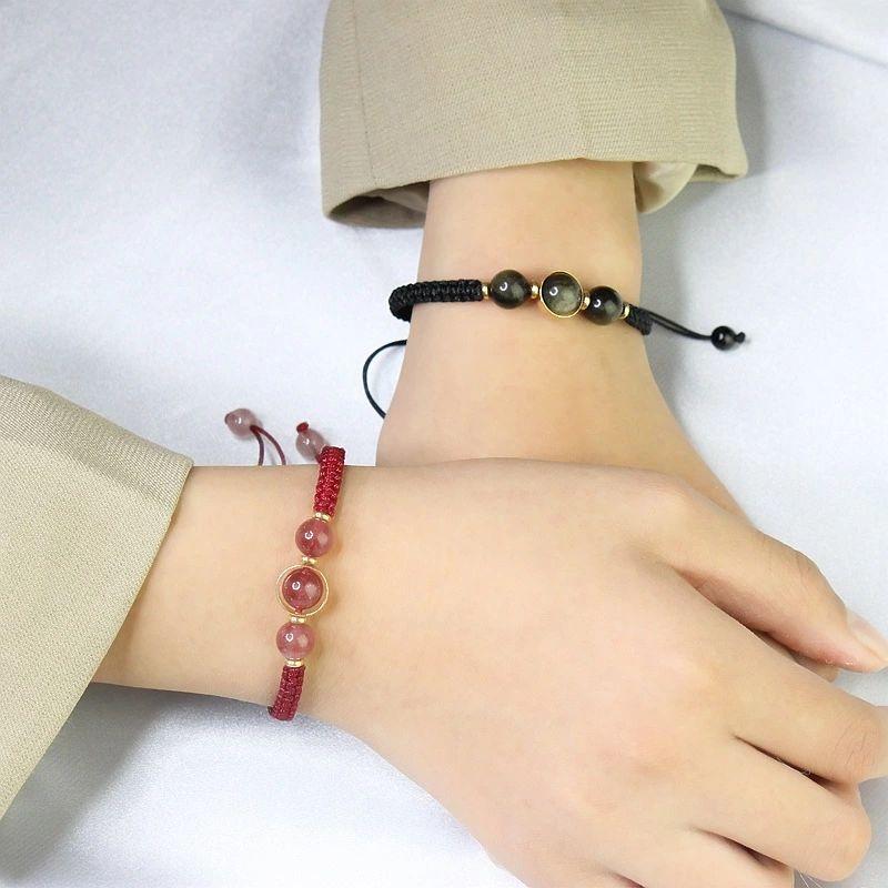 Charm Bracelets Couples Jewelry 5A Pink Natural Strawberry Crystal Woven Bracelet For Women Obsidian Braided Rope Gift, Golden;silver
Charm Bracelets Couples Jewelry 5A Pink Natural Strawberry Crystal Woven Bracelet For Women Obsidian Braided Rope Gift, Golden;silver