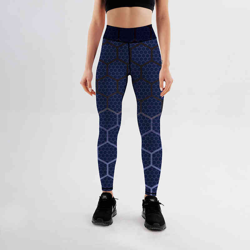 Sports Leggings Women Sportswear Purple Honeycomb Pattern Polyester High Waist 211215