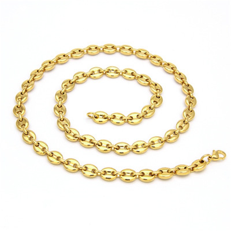 Coffee Bean Necklace and Bracelet Set High Quality Stainless Steel Mens Jewellry Two Colors Optional Hip Hop
