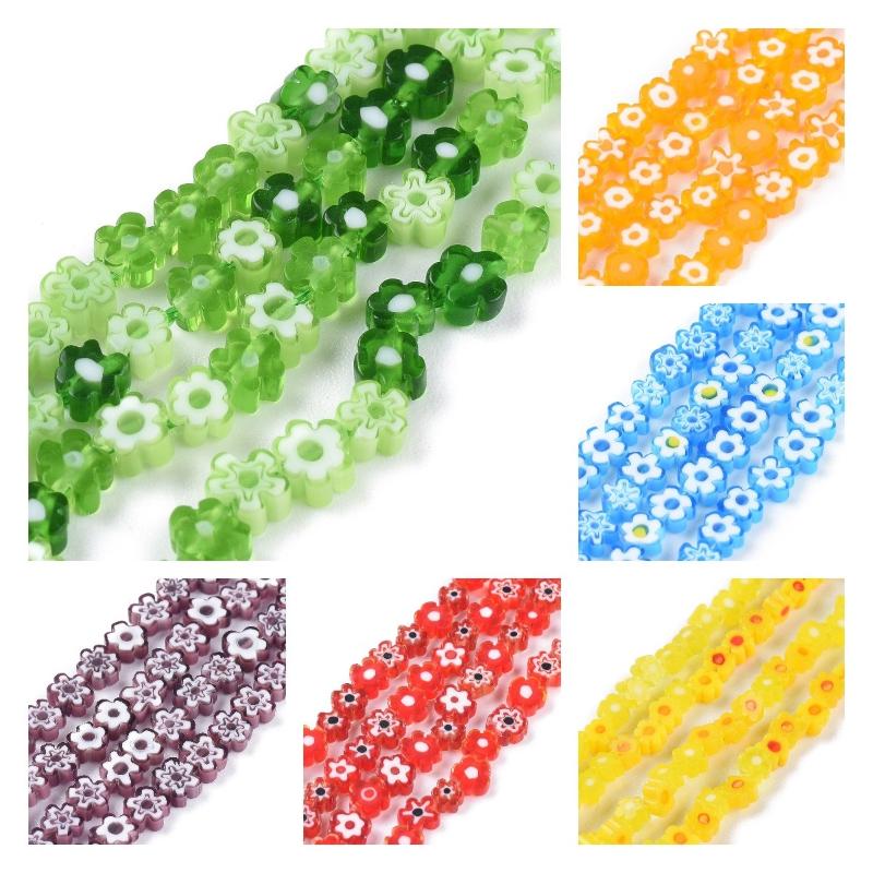 

Other Green Flower Patterns Millefiori Glass Beads Handmade Bracelet DIY Lampwork For Jewelry Making About 56pc &88~110pc/Strand