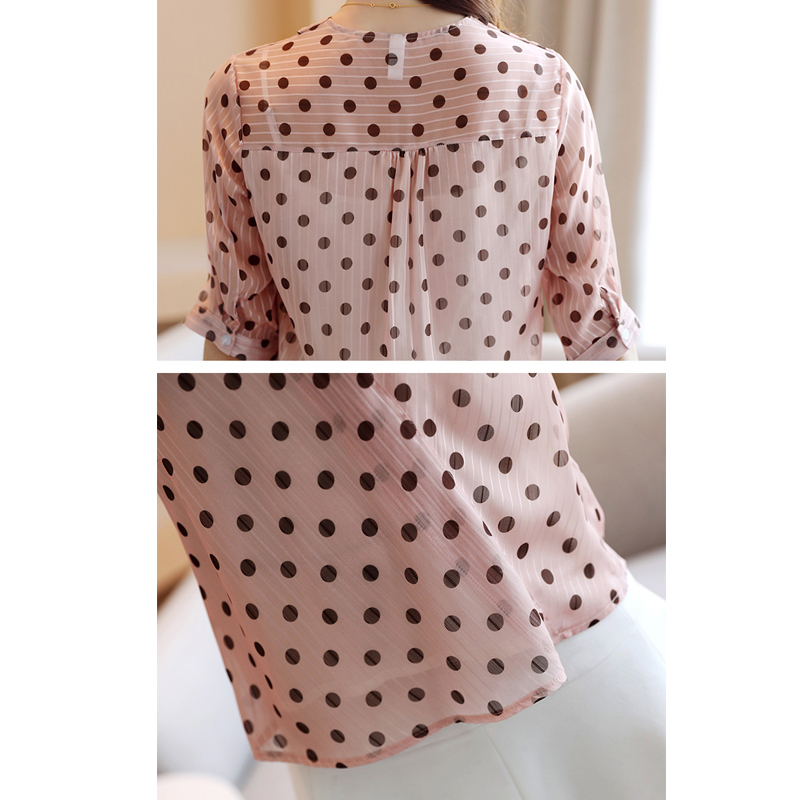 Short Sleeve Pullover Ladies Blouses New Korean Style Summer Women's Shirts Office Lady V Neck Polka Dot Blouse Women 9025 50 210225