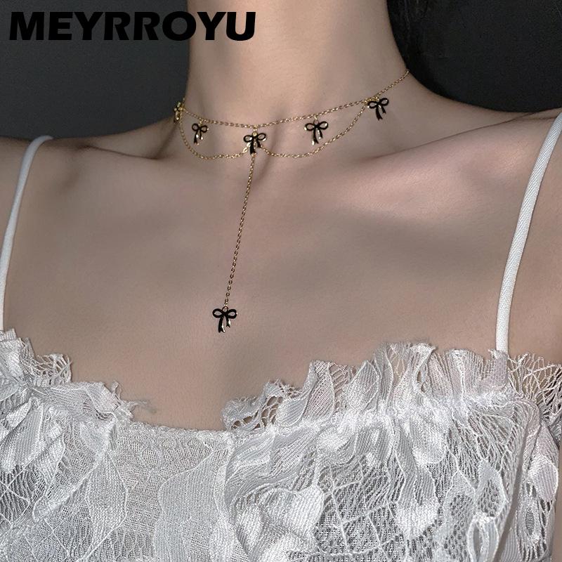 Chains MEYRROYU Sterling Silver Girly Bowknot Tassel Necklace Sweet Romantic Clavicle Chain Beautiful Choker Wedding Jewelry On The Nec
Chains MEYRROYU Sterling Silver Girly Bowknot Tassel Necklace Sweet Romantic Clavicle Chain Beautiful Choker Wedding Jewelry On The Nec