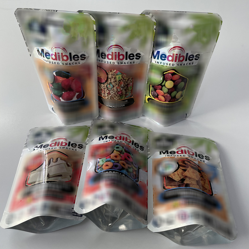 Medibles Snacks Empty 500MG gummies edibles packaging Mylar Bag Hologram surface Stand pouch Resealable White Chocolate Crunch Creal Bar
Medibles Snacks Empty 500MG gummies edibles packaging Mylar Bag Hologram surface Stand pouch Resealable White Chocolate Crunch Creal Bar