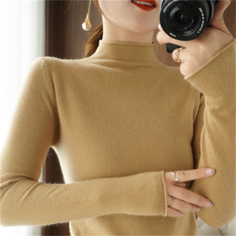 Autumn Winter Soft Stretch Women's Sweaters Thick Turtleneck Pullover Loose Elastic Pile Neck Women's Warm Knitted Sweaters 210218