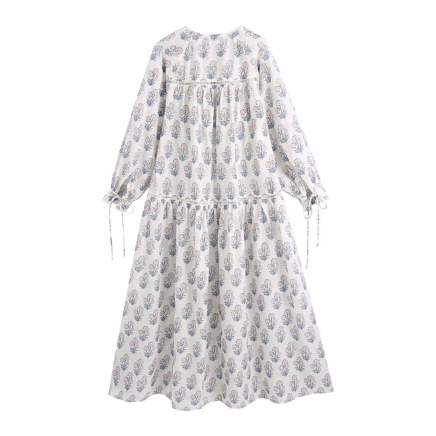 Summer Dress Women Long Sleeves elegant Casual Fashion Chic Lady Patchwork Dress Woman Floral Maxi Dresses Robe Femme 210709