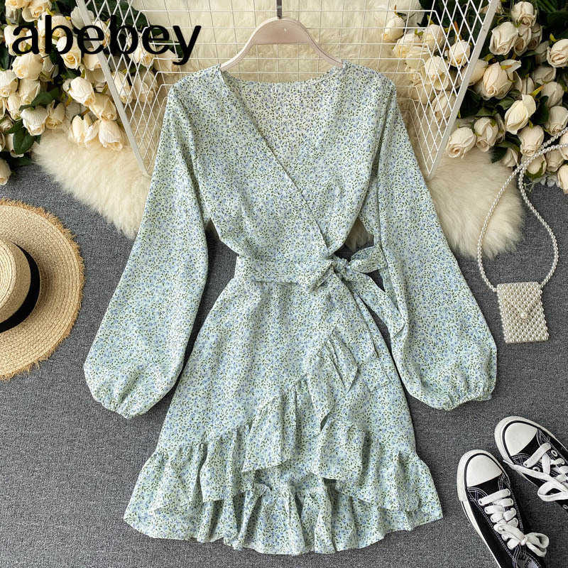 A-E Elegant Autumn Solid Green Spring Retor Dresses Women Party High Waist Long Sleeve Runway Boho Vintage Dress 210715