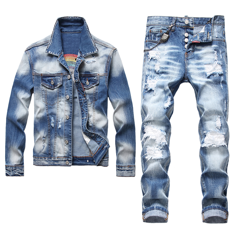 2021 Men's Tracksuits Ripped Holes 2 Piece Set Male Embroidered Denim Jacket + Patch Badge Jeans 2PCS Sets Conjuntos De Hombres, 2pcs set 2025+1049
2021 Men's Tracksuits Ripped Holes 2 Piece Set Male Embroidered Denim Jacket + Patch Badge Jeans 2PCS Sets Conjuntos De Hombres, 2pcs set 2025+1049