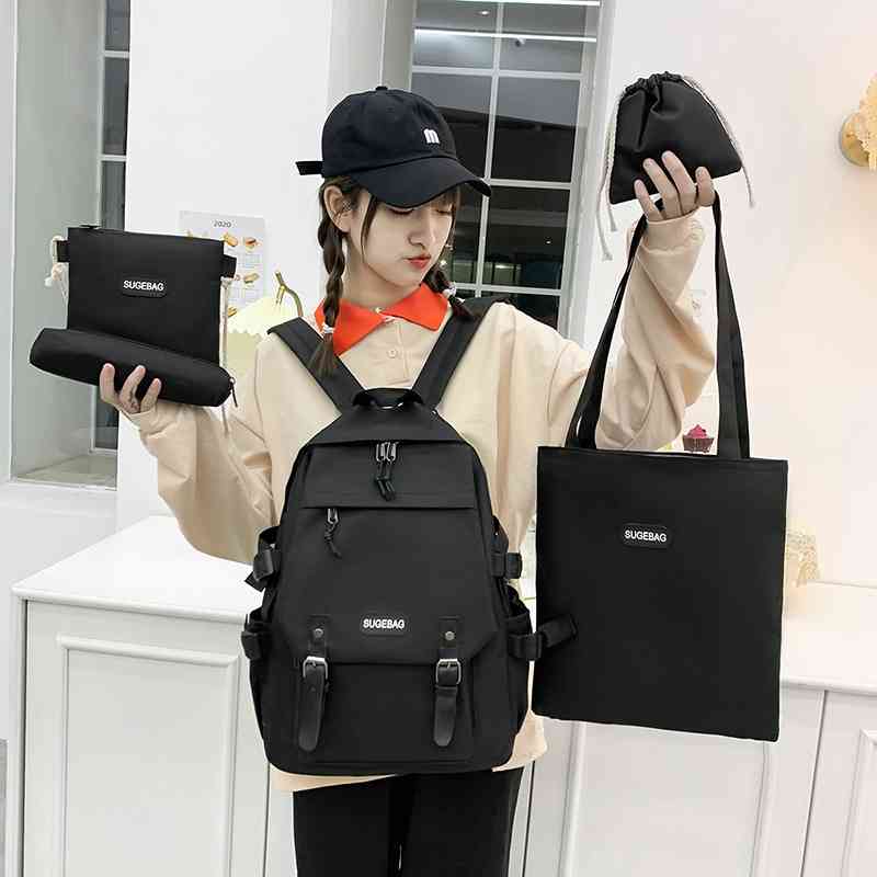5 Piece Set School Bags For Teenage Girls Women Backpack Canvas Travel Bagpack Notebook Bookbags Teen Student Schoolbag 210809
