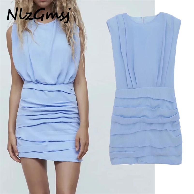 

Dres Summer Chic Pleated Cozy Midi Vintage Office Lady Lining Buttons Sleeveless Female es 05 210628, As picture