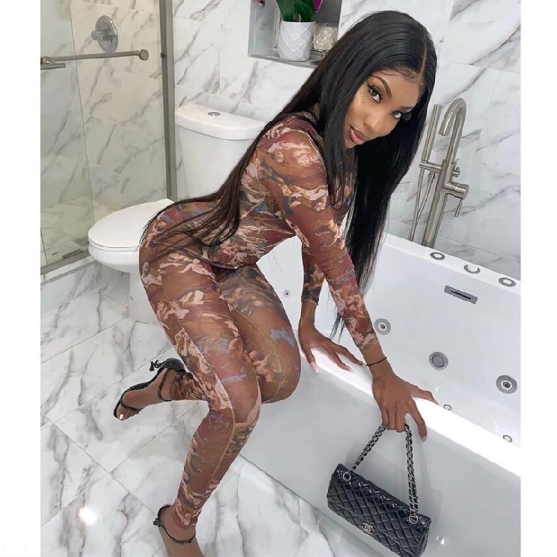 ANJAMANOR Chic Angel Mesh Jumpsuits for Women Fall Sexy Club Outfits See Through Long Sleeve Bodycon Rompers D87-CZ13 201007