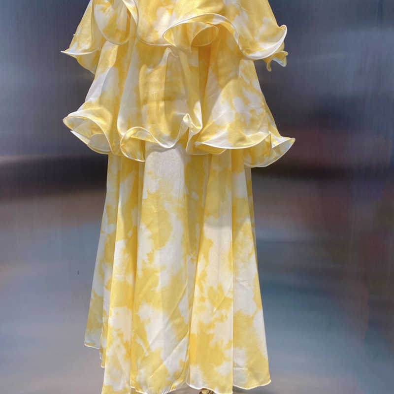 DEAT Women Printing Ruffles Sling Dress V-Neck Arrivals Lady Sexy Backless Temperament Fashion Spring Summer 11D1421 210709