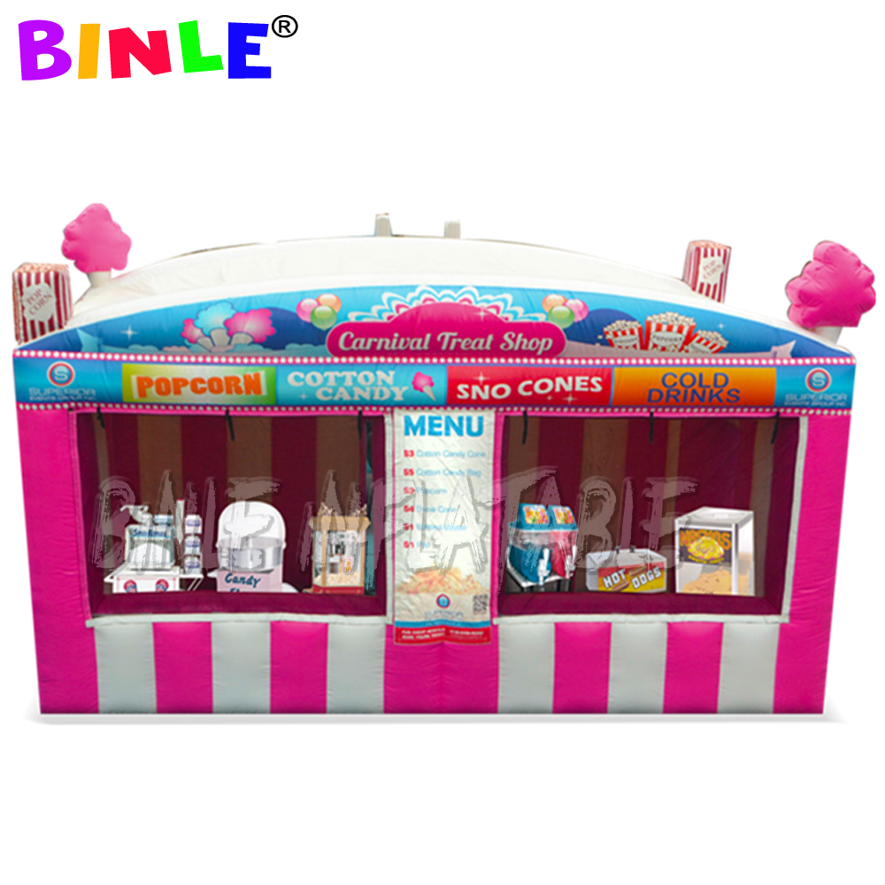 Fast food oxford pink giant inflatable carnival treat shop/Concession Stand/popcorn ice cream booth with blower