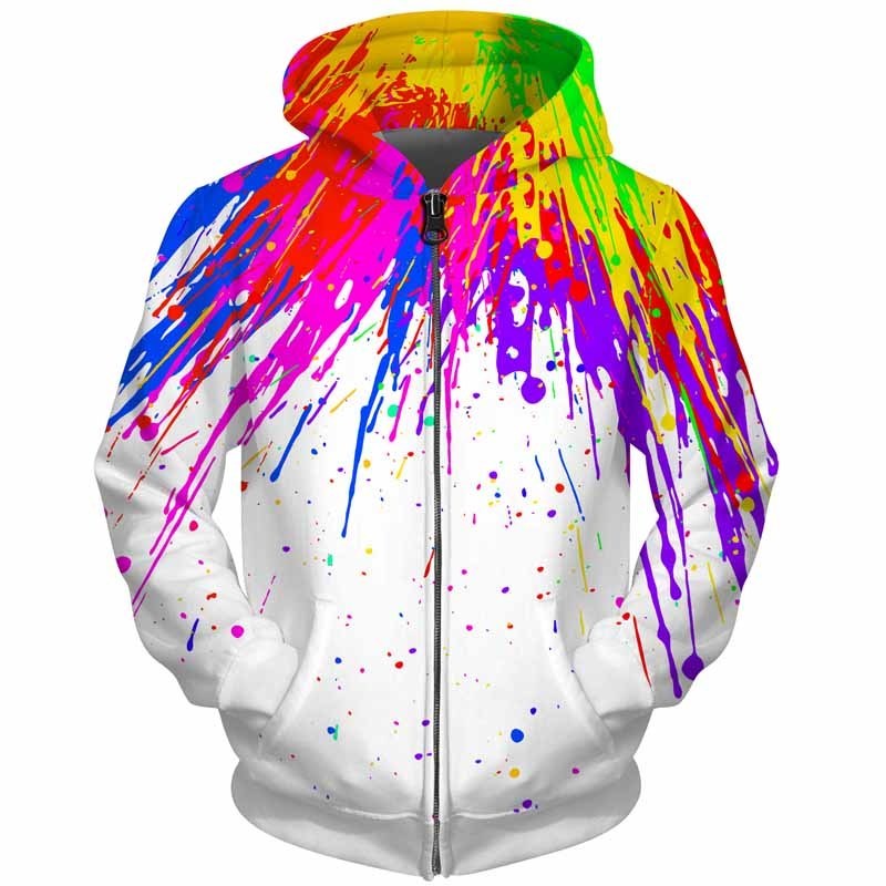 Cloudstyle 3D Men Hoodies Zip Up Splatter Color Paint Stains 3D Print Streetwear Casual Jacket Men Women Outwear Plus Size 5XL 201020