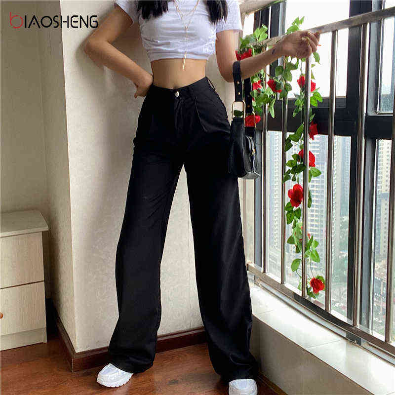 Women's Pants s High Waist Trouser Suits Fashion Loose Flare Wide Leg Full Length Female Casual Straight 211115