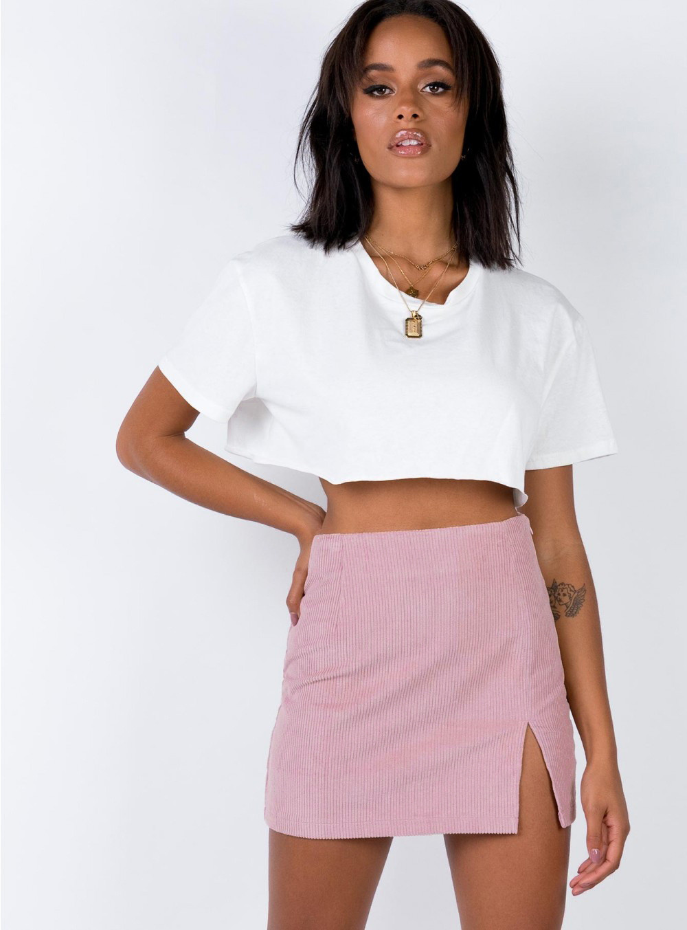 Autumn Winter Ins Net Red High Waist Women's Clothes Corduroy Half-length Skirt Pure Color Vent A Short Skirt Girl 210306