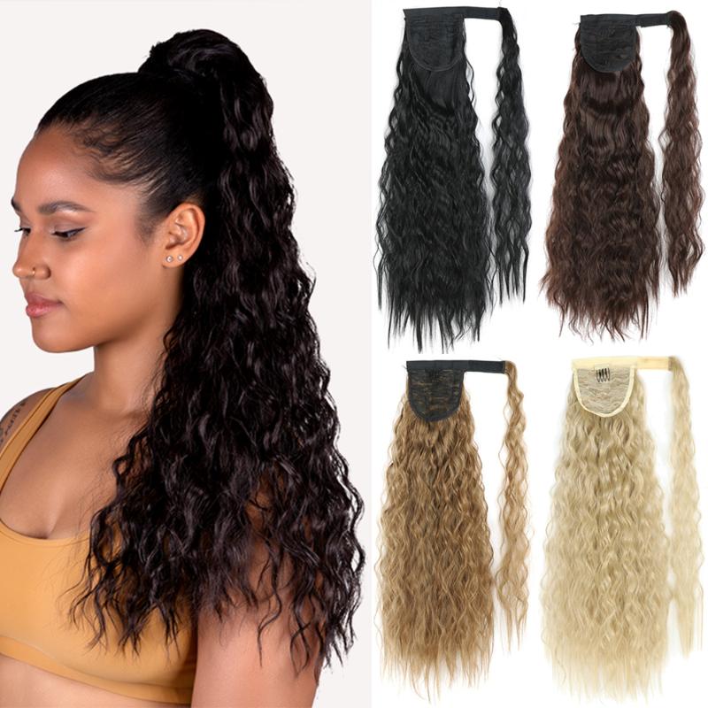 Synthetic Wigs Wrap On Clip Hair Long 22inch Curly Ponytail Hairpiece Ombre Brown Pony Tail Blonde Fack