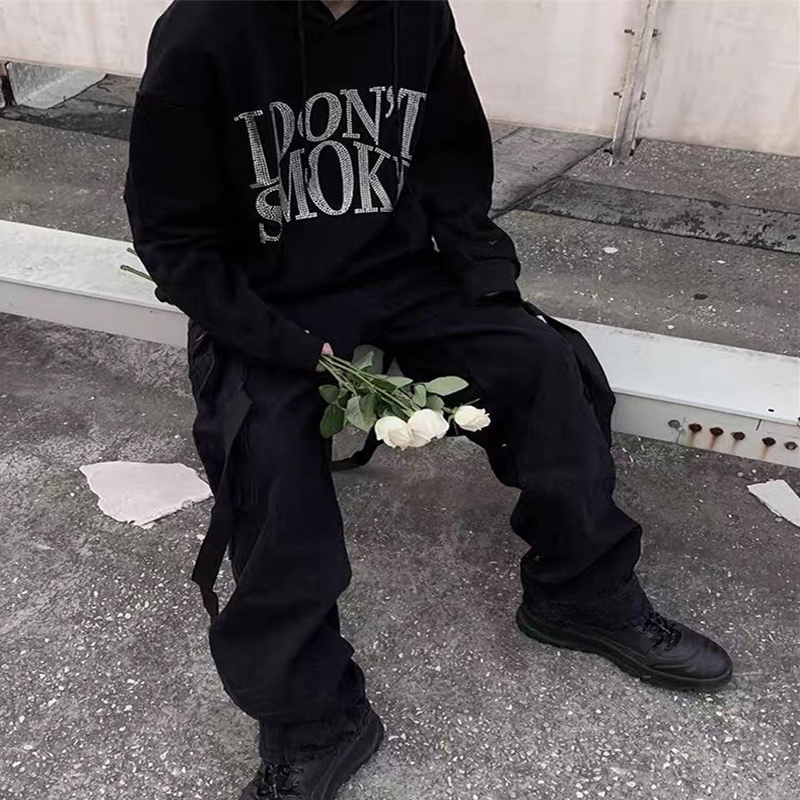 M-3XL Plus Size Unisex Hoodie Fashion I Don't Smoke Black Pullover OverSized Tops Long Sleeve Sweatshirt Casual Tracksuit 201128