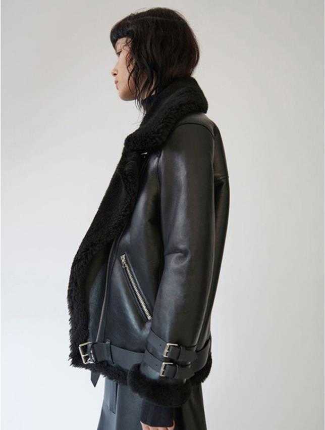 Women's Genuine Leather Natural Sheep Shearling Fur Coat Winter 100% Sheepskin Coat Female Bomber warm fur leather Jackets F664 211011
