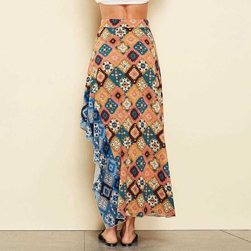 Women Skirt Bohemian Printed Long s Fashion High Waist Irregular All Match Asymmetrical s Autumn Winter 210524