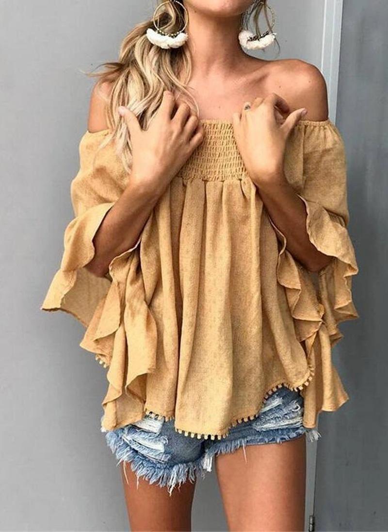 Women's Blouses & Shirts 2021 Fashion Neckline Trumpet Women Shirt With Elegant 3 / 4 Sleeves Slash Neck Lady Flare Sleeve Patchwork Blusas, White
Women's Blouses & Shirts 2021 Fashion Neckline Trumpet Women Shirt With Elegant 3 / 4 Sleeves Slash Neck Lady Flare Sleeve Patchwork Blusas, White