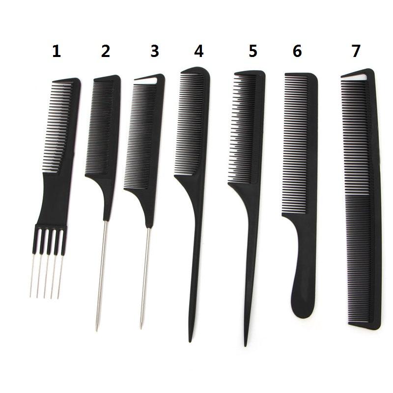 Hair Brushes 7 Types Black Fine-tooth Comb Metal Pin Hairdressing Style Rat Tail Brush Professional Salon Barber Tool