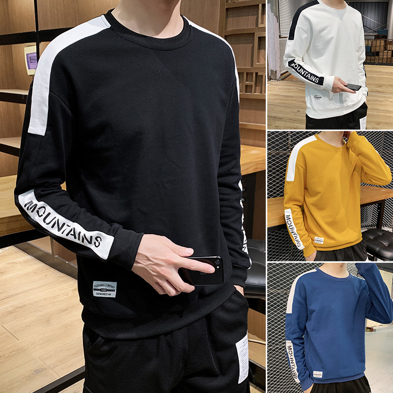 Trend Men Hoodies Casual Solid Splice Pullover ONeck Slim Fit Men's Sportswear Sweatshirt Print Male Hoody Tracksuit 201020