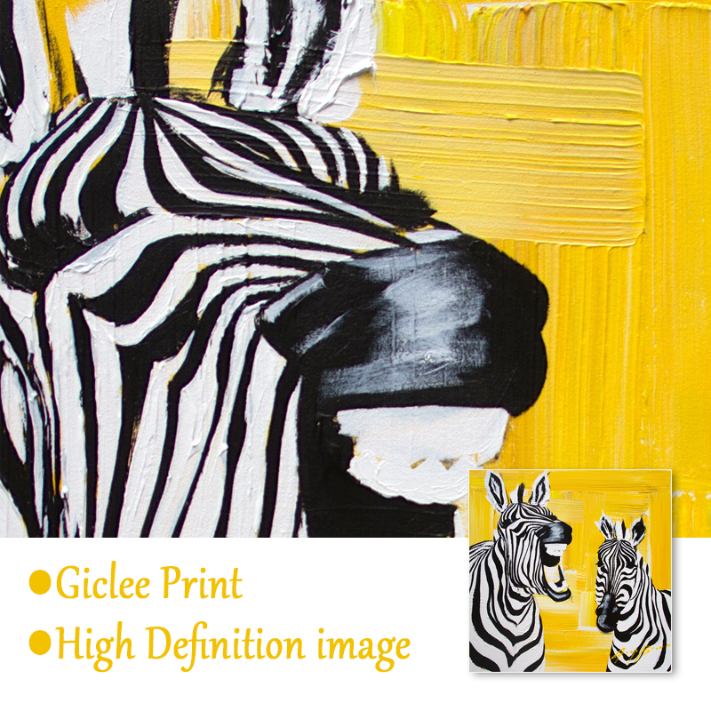 Two Zebras Abstract Canvas Painting Yellow Zebra Wall Posters and Prints Animal Wall Art Pictures For Living Room Bedroom Decor