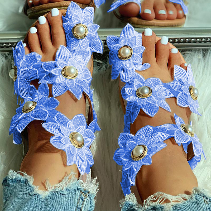 New Summer Ladies Shoes Women Sandals White Floral Flat Sandals Women Bohemian Casual Beach Shoes For Woman 210225