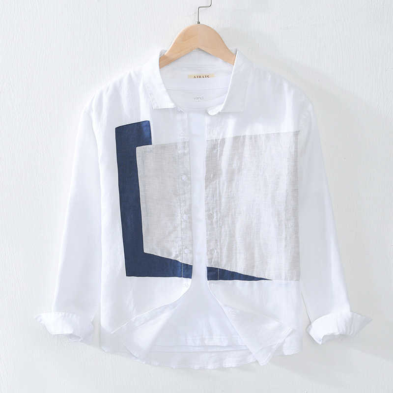 2028 Men Summer Fall Japan Style Turn Down Collar Long Sleeve Geometry Patchwork High Quality Pure Linen Stylish Casual Shirts 210721, White
2028 Men Summer Fall Japan Style Turn Down Collar Long Sleeve Geometry Patchwork High Quality Pure Linen Stylish Casual Shirts 210721, White