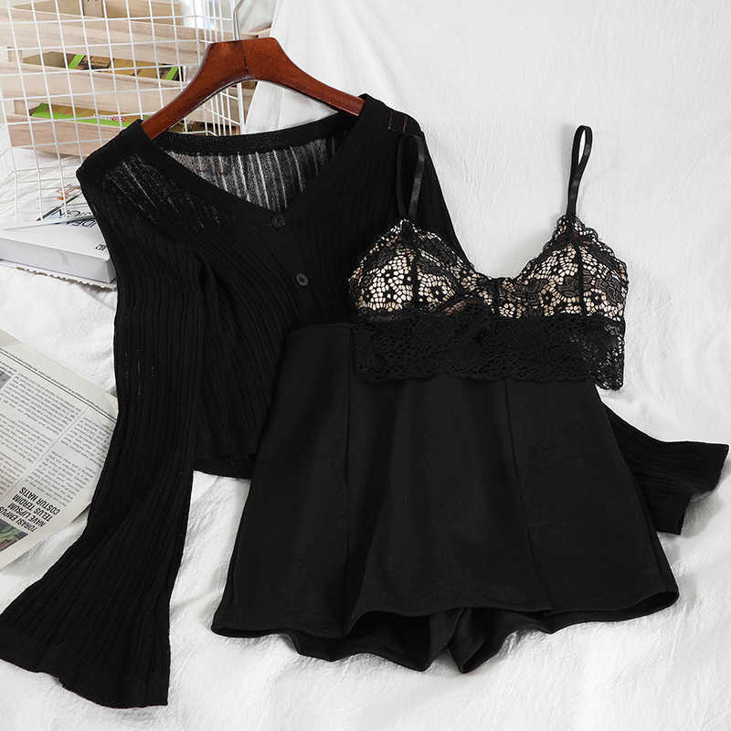 DEAT Women Wide Leg Straight Shorts Knitted Coat Cardigan Bottomed Camis Three Piece Set Fashion Spring Summer 11B618 210709, Black
DEAT Women Wide Leg Straight Shorts Knitted Coat Cardigan Bottomed Camis Three Piece Set Fashion Spring Summer 11B618 210709, Black