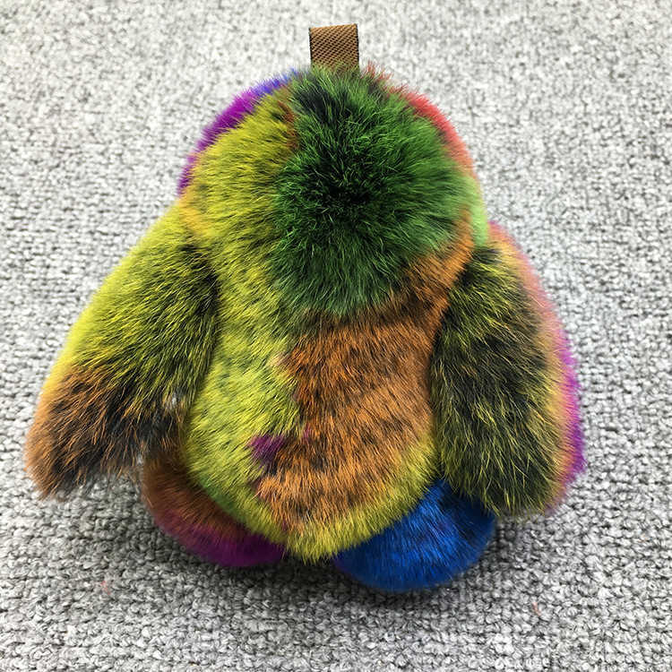Cute Pluff Bunny Keychain Rex Genuine Rabbit Fur Key Chains For Women Bag Toys Doll Fluffy Pom Lovely Pompom Keyring G1019