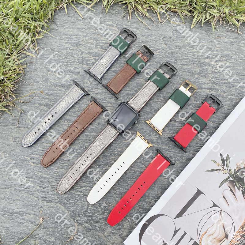 

Luxury Fashion Designer watch Strap For Apple 41mm 42mm 38mm 40mm 44mm 45mm iwatch 2 3 4 5 6 7 watchband Leather Bracelet Stripes band watchbands