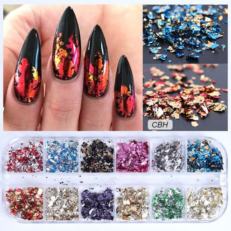 Gold Silver Red Colorful Nail Art Foil Paper Irregular Aluminum Nails Sticker Manicures Glitter Gel Polish Fingernail Decoration