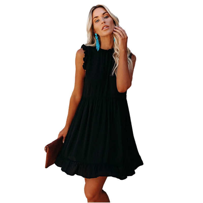 Summer Dres Sleeveless Sundresses Elegant Vintage Ladies Ruffle Beach Blue Mini Dresses Vestido De Mujer Y2k 210623