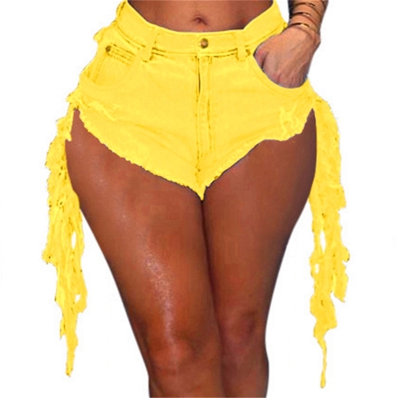 Sexy nightclub women denim shorts fashion tassel bag hip sexy skinny straight casual lady 210714