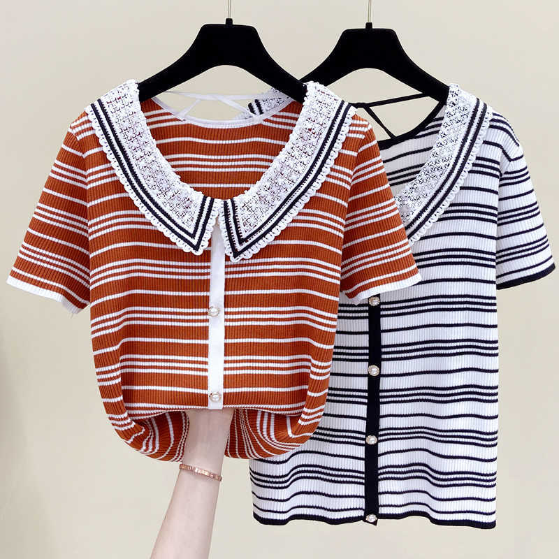 summer Short sleeve Cashmere Stripe sweater women's loose V-Neck knit bottoming shirt female pullover tops plus size 210604, Dark brown
summer Short sleeve Cashmere Stripe sweater women's loose V-Neck knit bottoming shirt female pullover tops plus size 210604, Dark brown