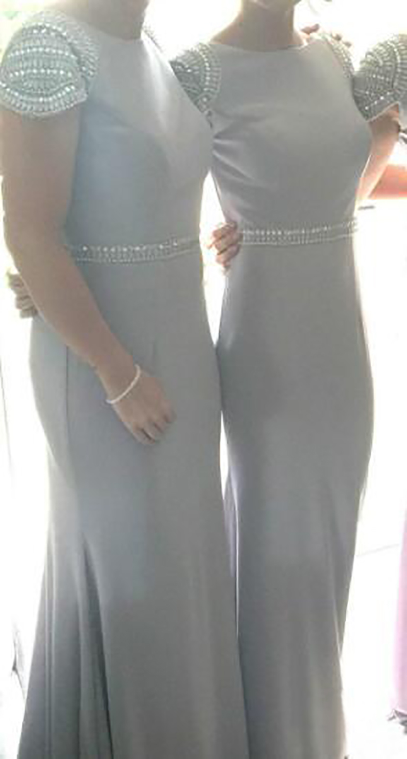 Long Gray Bridesmaid Dresses Cap Sleeve Beadings Waist Floor Length Sheath Girls Party Gowns Wedding Guest Dress Custom Size